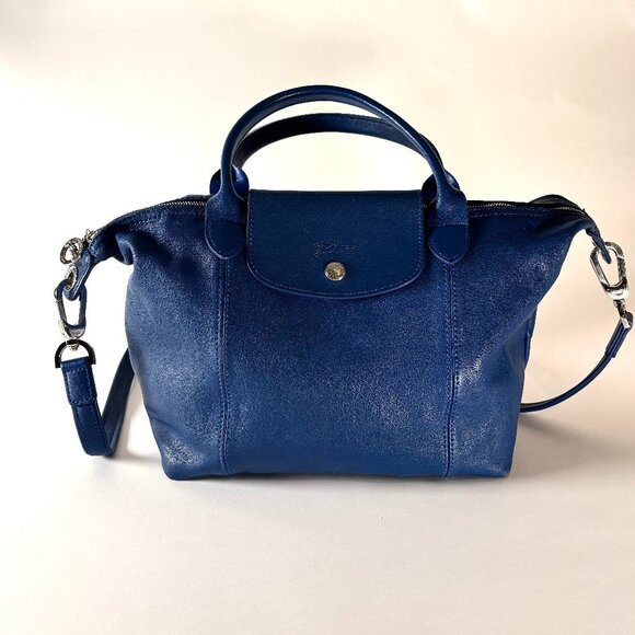 Longchamp Blue Leather Le Pliage Cuir Top Handle Crossbody - Picture 1 of 14